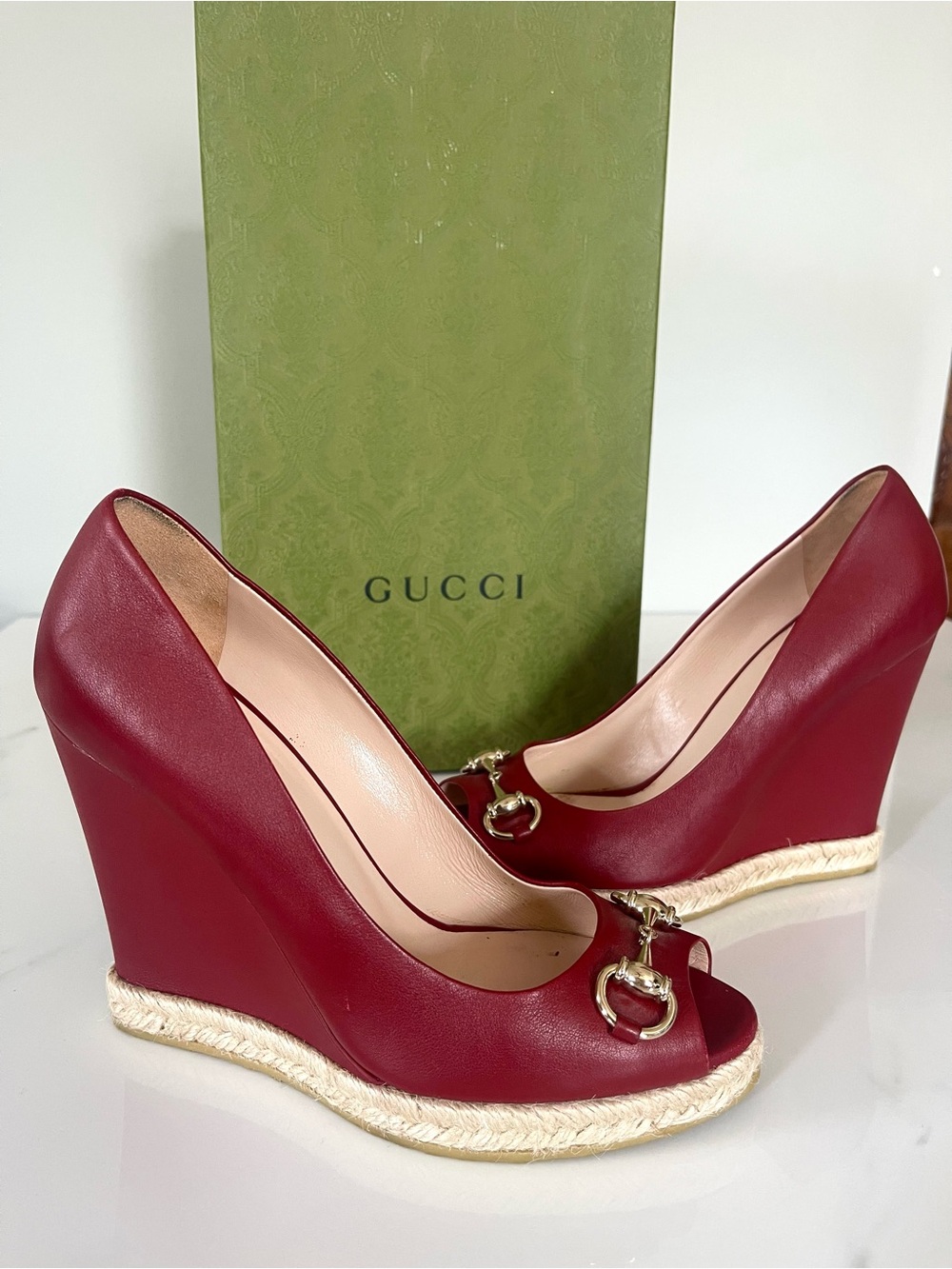 AUTHENTIC GUCCI LEATHER HORSEBIT WEDGES